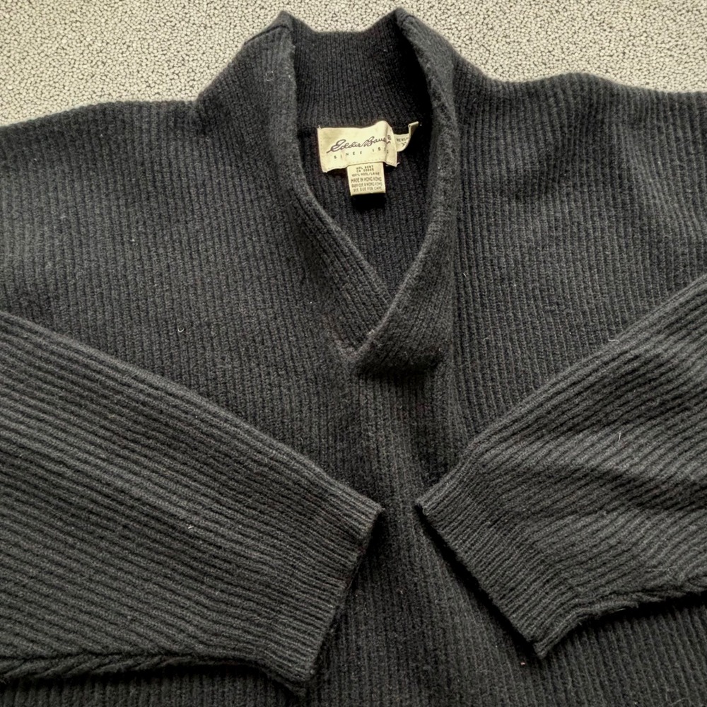 Vintage Eddie Bauer‎ 100% Wool Sweater Mens XL Shawl Collar Black EUC 90's Y2K